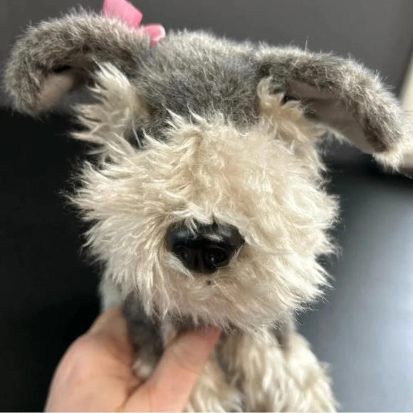 Battat Pucci Plush 10” Schnauzer Puppy Dog Gray White With Pink Ear‎ Bow - Picture 3 of 12